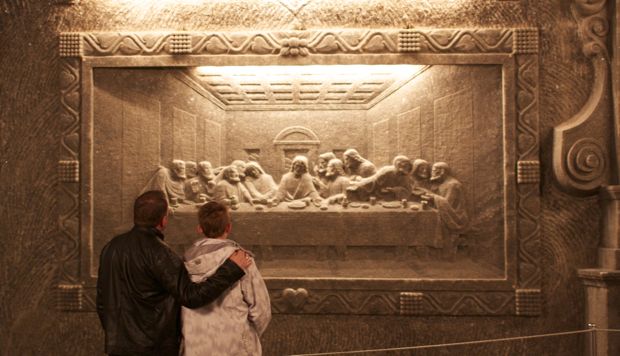 The Last Supper craved into salt rock The Last Supper craved into salt rock