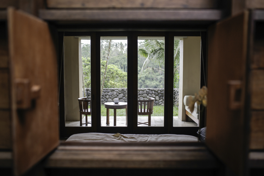 View into the bedroom and garden